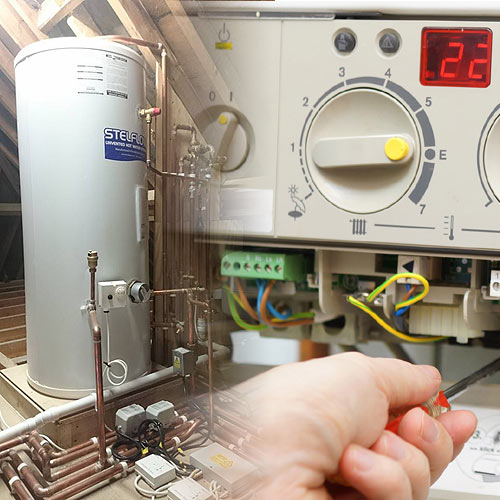 image shows a kitchen boiler installation in Burnley